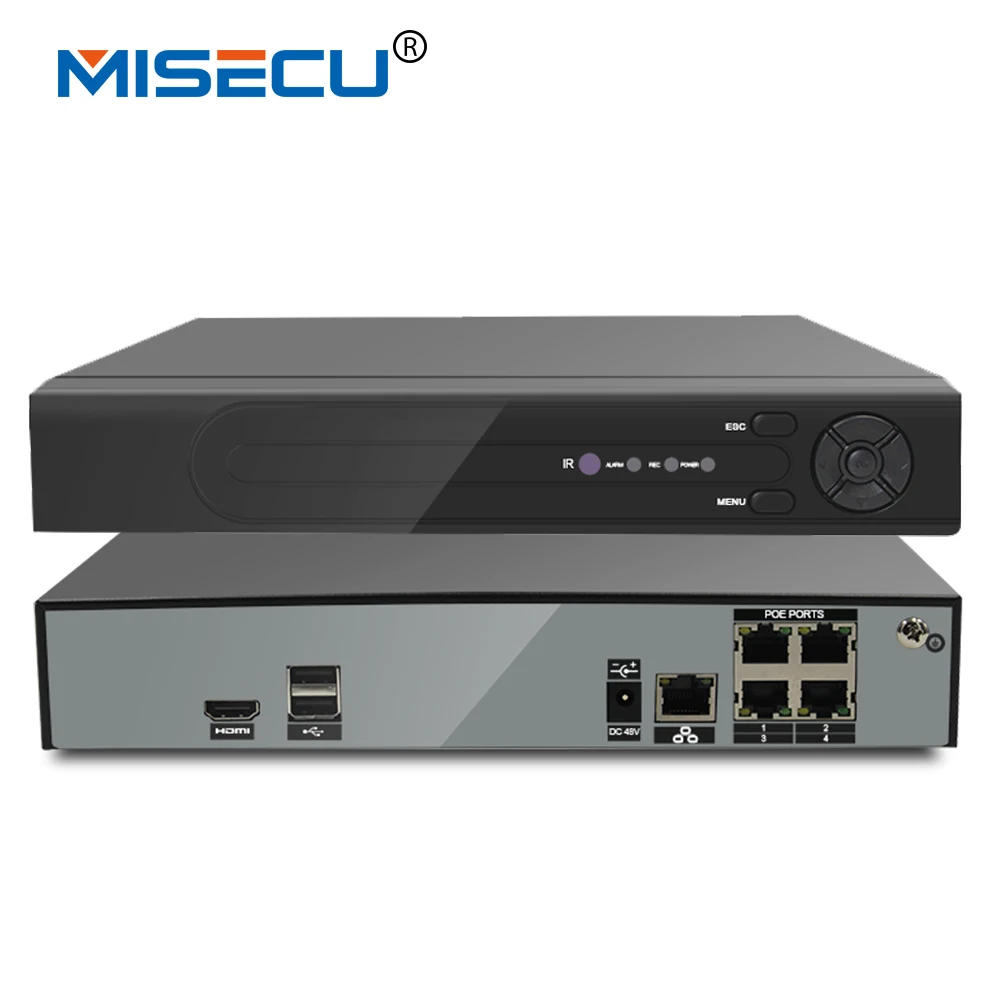 MISECU 48V POE H.265/H.264 4Channel NVR 4*5M/4*4M Hi3798M P2P 4K RS485 IEE802.3af CCTV NVR ONVIF POE For H.265 H.264 POE Camera