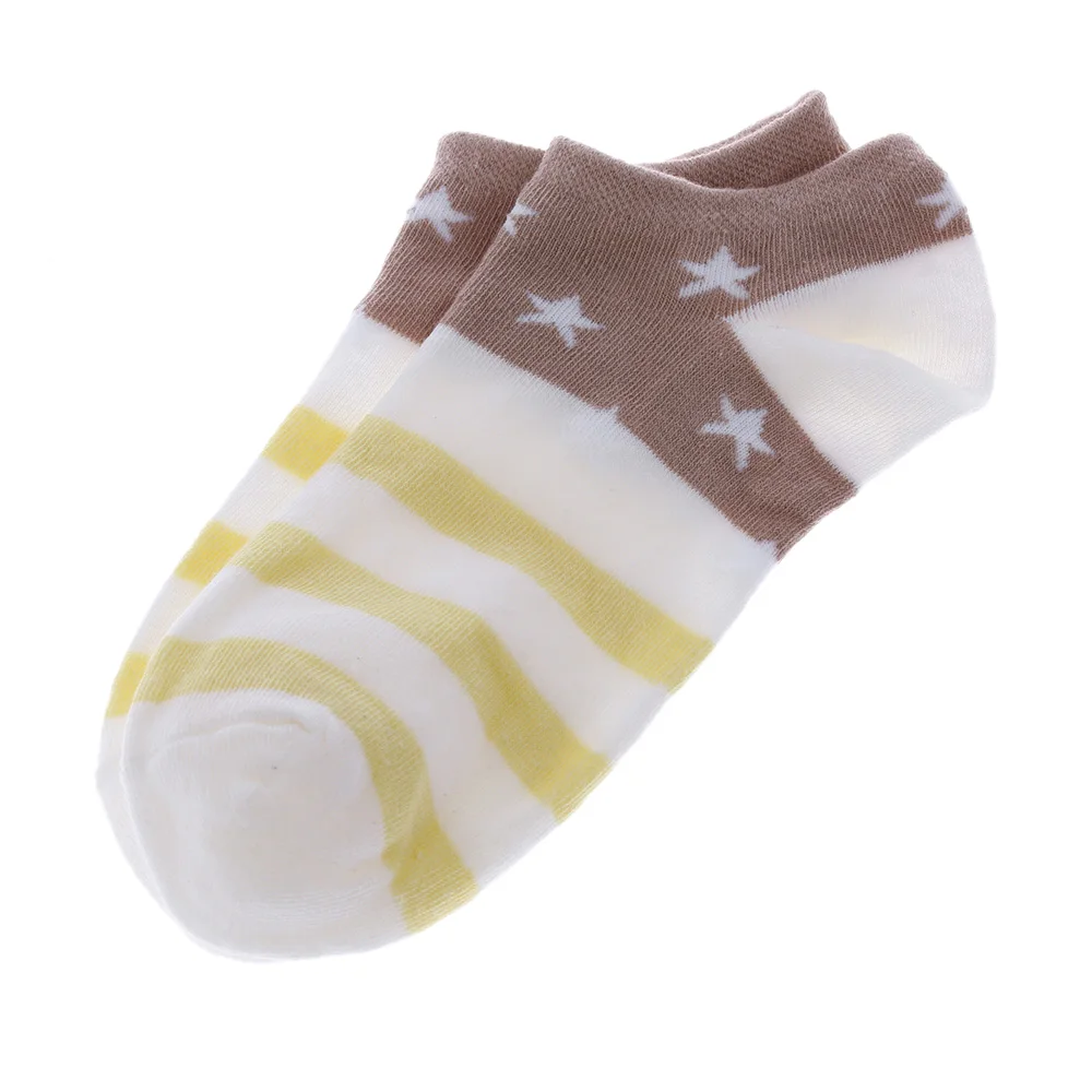 brown 1 Pair Women Girls Candy Color Stars Stripes Low Cut Breathable Stretchy Boat Socks New - Цвет: brown