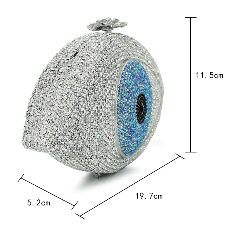 sliver eye shape fancy pattern diamond crystal clutch ladies evening bags (8867A-S)