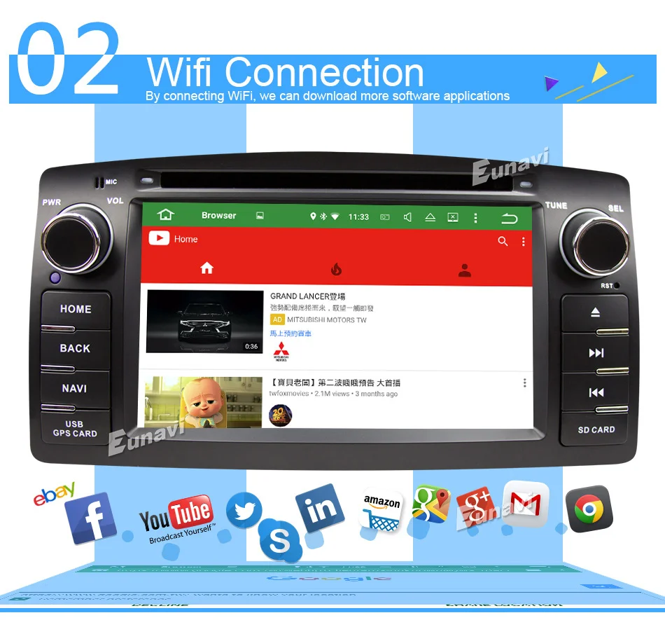 Excellent Eunavi 2 Din Car DVD For Toyota Corolla E120 BYD F3 Android 8.1 Quad core RAM 2G 2Din Car DVD stereo GPS with touch screen WIFI 7