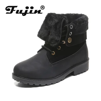 

Fujin Quality Platform Boots Dropshipping Women Flat Boots Cow Muscle Sole Winter Shoes Woman Chaussures Femme Fur booties