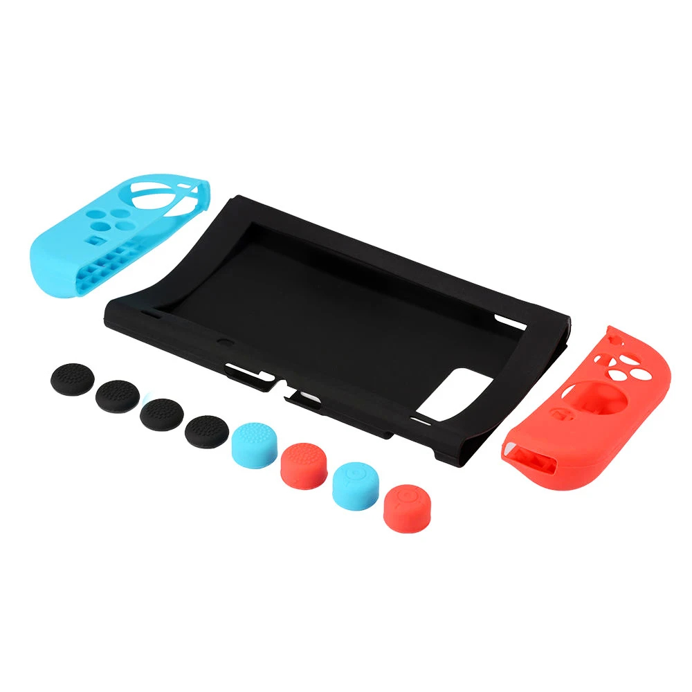 

soft silicone anti-slip gamepad shell+console protective cover case +thumbstick grips joystick cap cover for switch NY Joy-con