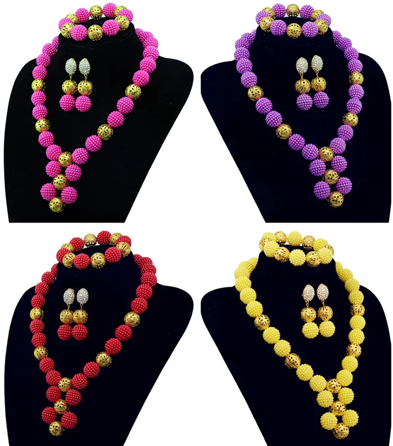 

Fashion 6 color African Beads Jewelry Set Nigerian Costume Women Jewery Set Balls Necklace Bracelet Earrings Free Shipping