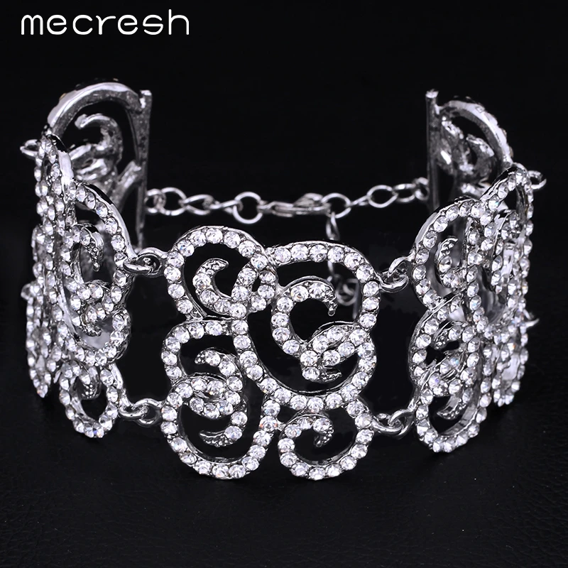 Mecresh цветок листьев свадебные браслеты для женщин серебряный цвет завод горный хрусталь браслет с браслетом дружбы Свадебные украшения SL167