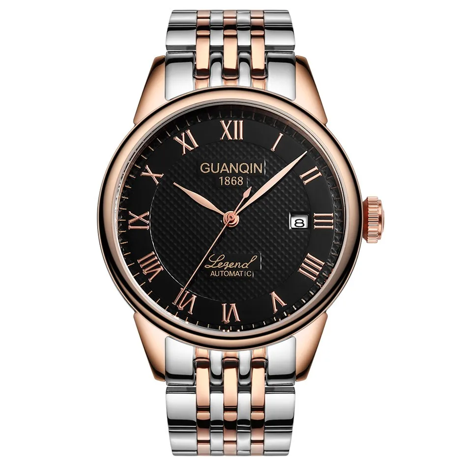 GUANQIN Mens watch Luxury Automatic Watch Men Mechanical Movement Wristwatches Waterproof Watches Top Brand White Day Display