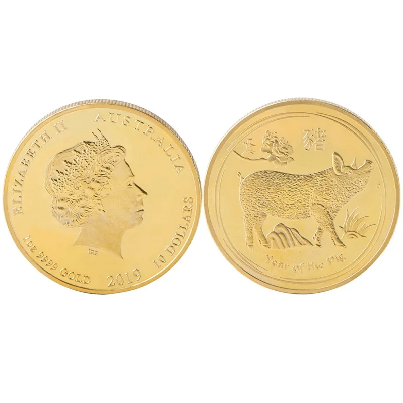 Год свиньи монеты Австралия елизавия II Китайский Зодиак памятная позолоченная монета новогодние подарки - Цвет: Золотой