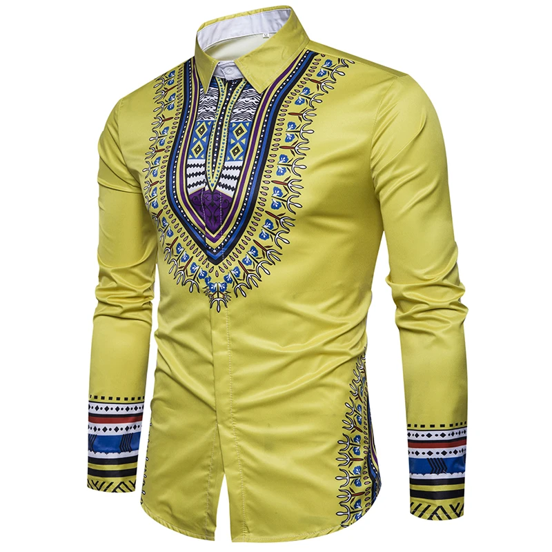 Африка Национальный цветочный 3D рубашка с принтом Для мужчин 2017 Фирменная Новинка с длинным рукавом мужская одежда Рубашки Slim Fit Хип-хоп