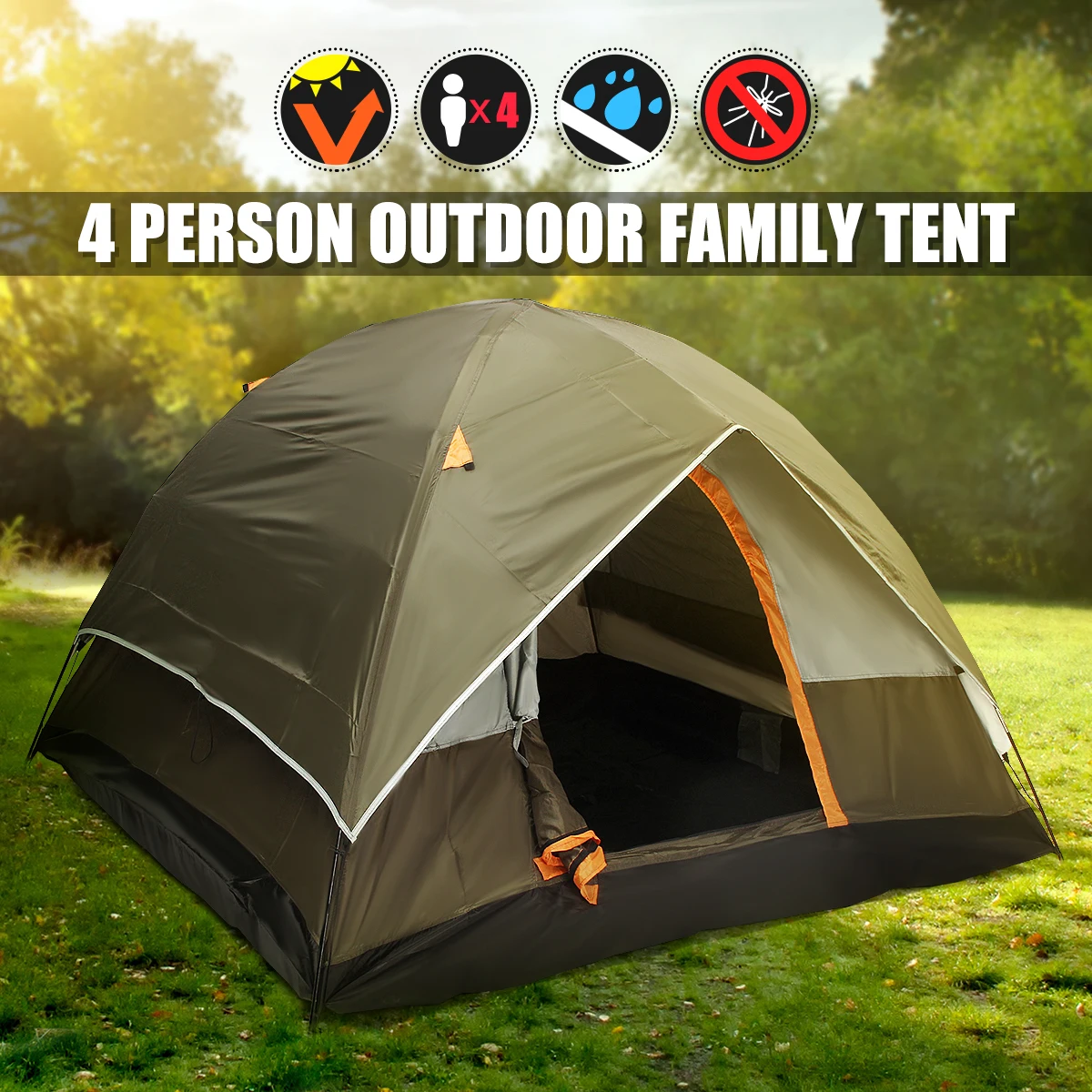 4 Person Double layer Tents Waterproof UV Weather Resistant Family
