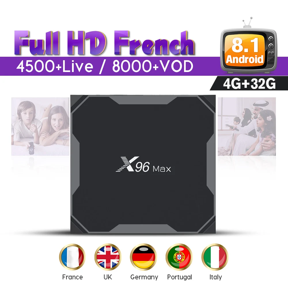 

IPTV France Box X96 Max Android 8.1 S905X2 4G 32G 2.4G&5G Wifi with SUBTV IPTV French Belgium Arabic Potugal Spain IP TV X96Max