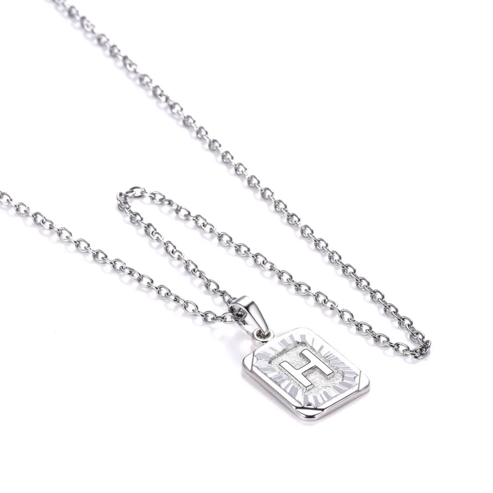 U7 Square Letters Necklaces Pendant Chain Necklace for Women Men English Initial Name Alphabet Jewelry Best Birthday Gifts P1196