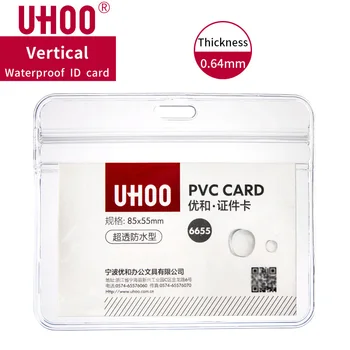

6pcs/lot UHOO 6655 High Quality PVC Badge Holder Horizontal Name Tag Waterproof Plastic Card Case Name Badge Holder Wholesale