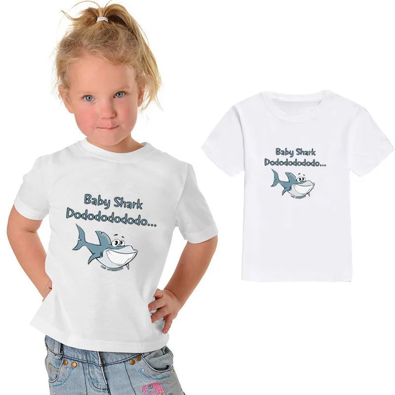 

0-12T Summer Fashion Kids Boys Girls Clothes Cute Baby Shark Dodo Print T-shirt White Short Sleeve Soft Children Tshirt