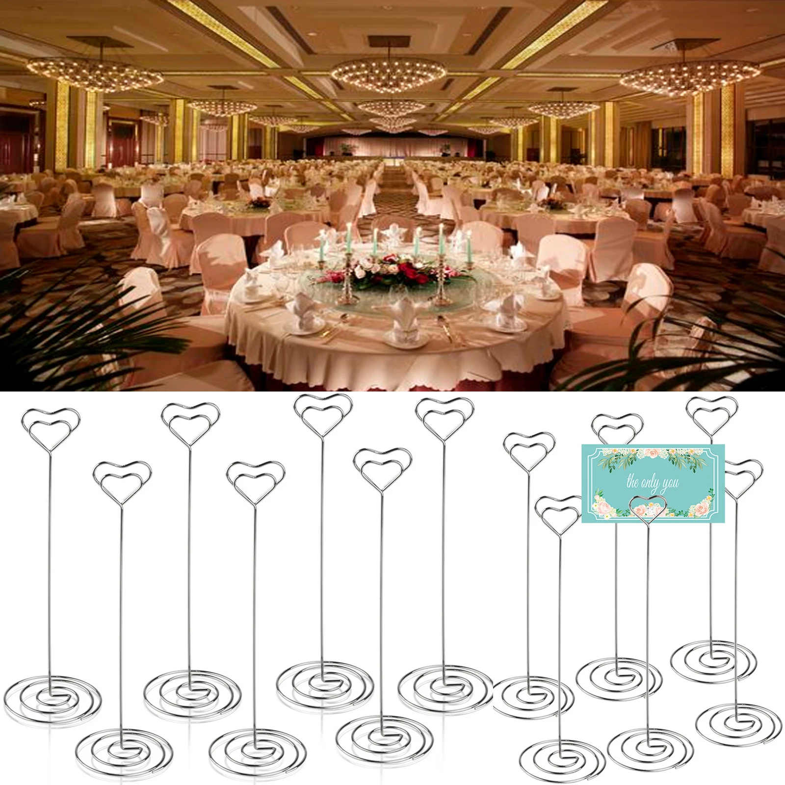 12pcs Heart Pattern Table Number Holders Wedding Name Place Card Holders Photo Stand Holder Note Memo Clip Party Favors Decor