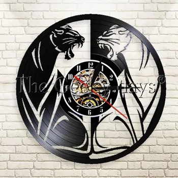 

1Piece Black Panther Wall Clock African Wildlife Nursery Animal Silhouette Clock Spirit Animal Totem Wall Art Vinyl Clock