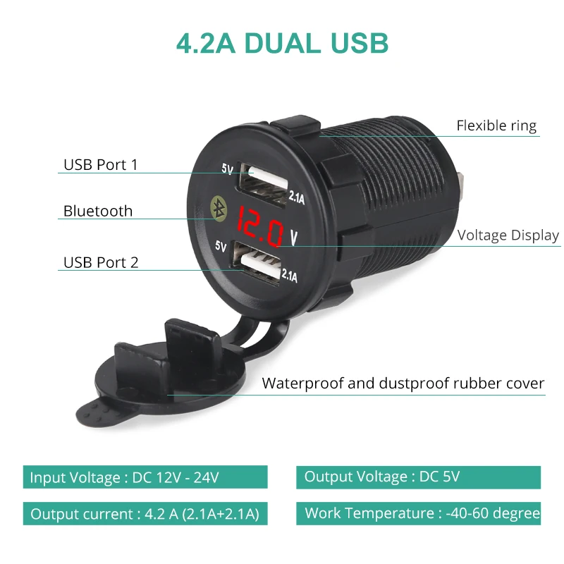 Водонепроницаемый 5 в 4.2A двойной USB Автомобильное зарядное устройство светодиодный вольтметр 12 в 24 в gps трекер местоположения парковки локатор в режиме реального времени отслеживающее зарядное устройство