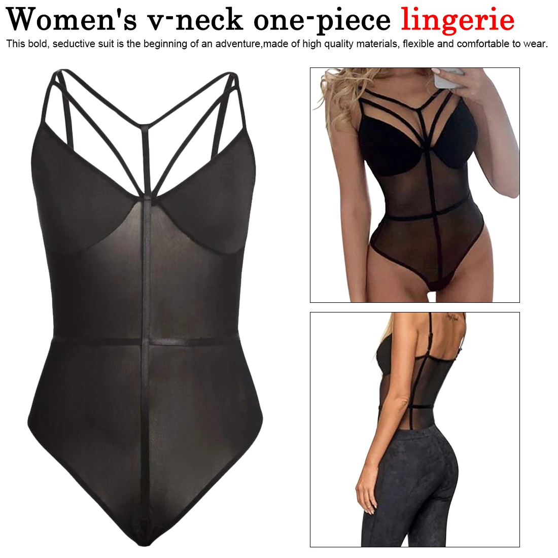 Bodysuit One-pieces 2019 New Fashion Black Sexy Teddy Bodysuit Women Transparent Strap Bodysuit Female Summer Bandage
