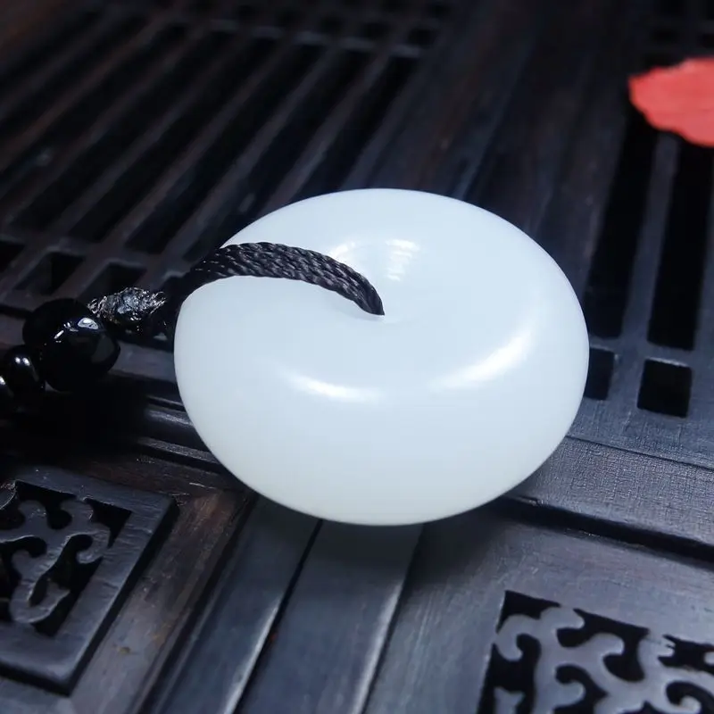 Прямая, Синьцзян, белый нефрит, безопасная кнопка, подвеска, ожерелье, Нефритовый камень, PingAnKou, амулет, ожерелье с цепочкой для мужчин и женщин