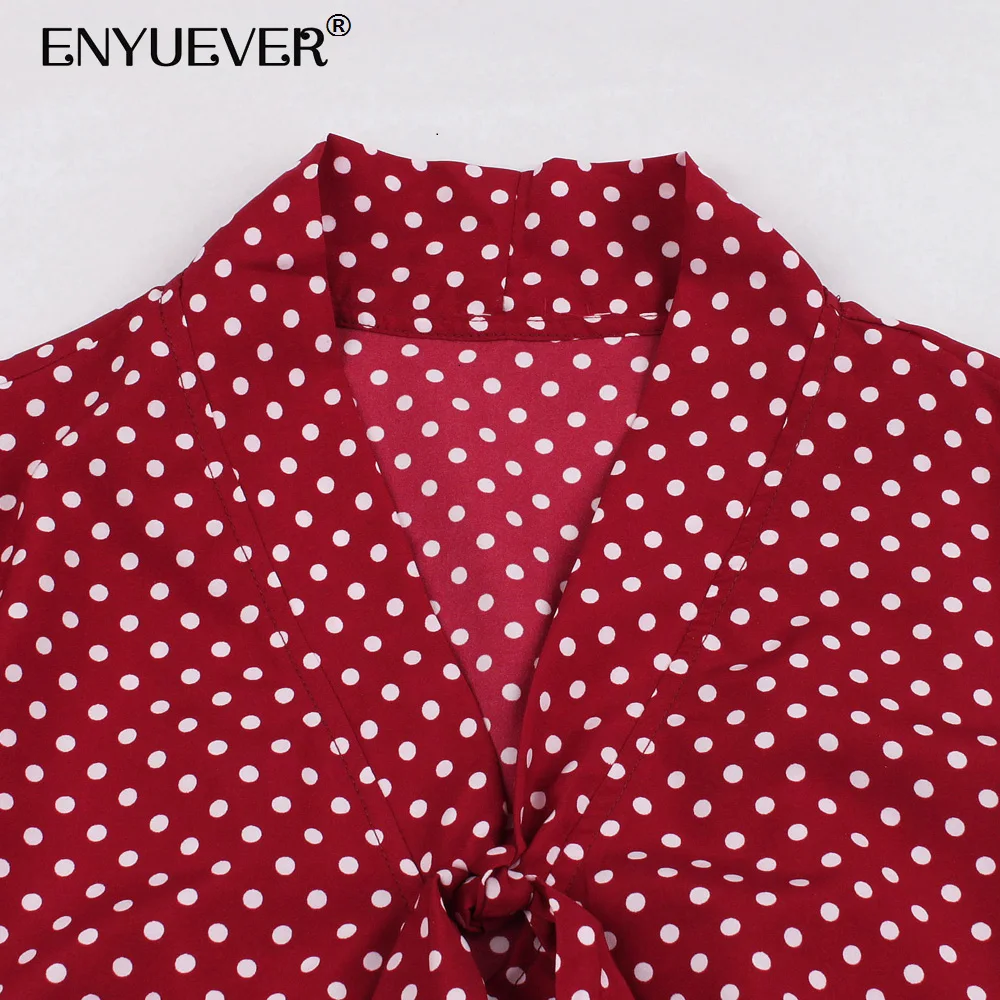 Enyuever элегантный в горошек летнее женское офисное платье с коротким рукавом Vestido