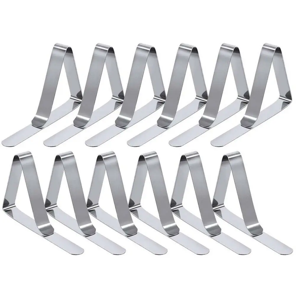 12Pcs Desk Table Cloth Tablecloth Cover Clip Clamp Holder Party practical Stainless Steel Suitable for family and restaurant - Цвет: Silver