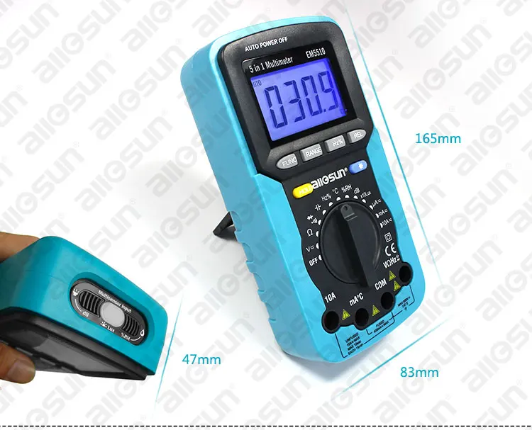 All-Sun EM5510 5 In 1 Digital Multimeter Sound Level Humidity Luminosity Temperature LCD AC/DC Multimeter Volt Amp Ohm Tester