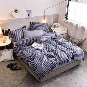 

BEST.WENSD Striped Flamingo bedding quality luxury bedding set bed spread duvet cover+bed sheet +Pillowcases Animal Home textile
