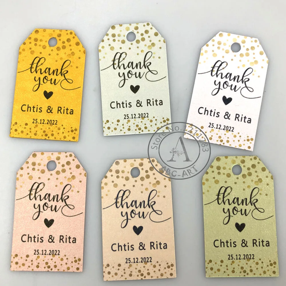

120 PCS/Set Custom Bridal Shower Favor Tags Personalized Wedding Shimmer Tags With Hole Thank You Labels Party Tags