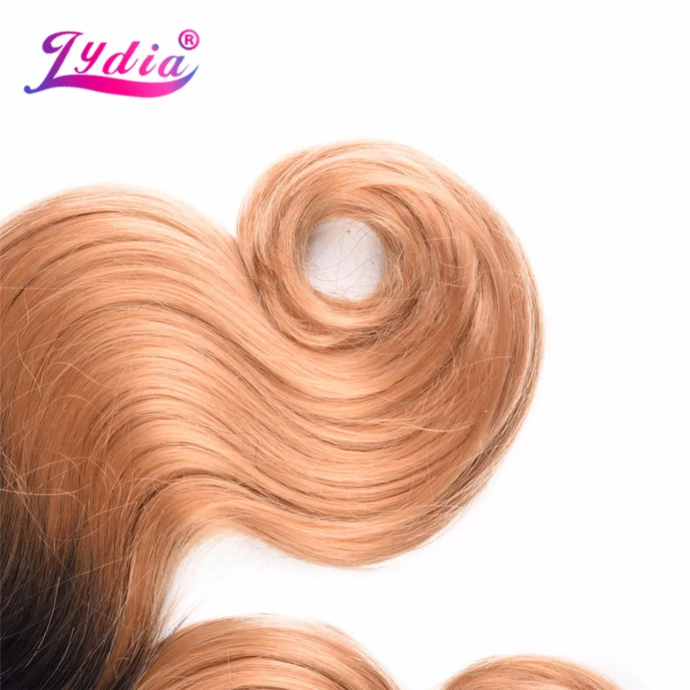 Лидия наращивание волос объемная волна 1"-26" эффектом деграде(переход от темного к Цвет T1B/27 3 шт./лот искусственные завитые волосы для Для женщин пучки волос