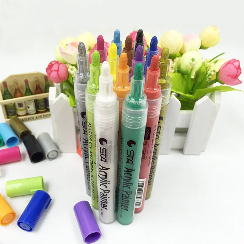 

STA 2-3MM 14 Colors Acrylic Markers Multifunction Candy Color Highlighter Waterproof Paint Marker Pen For School Supplies