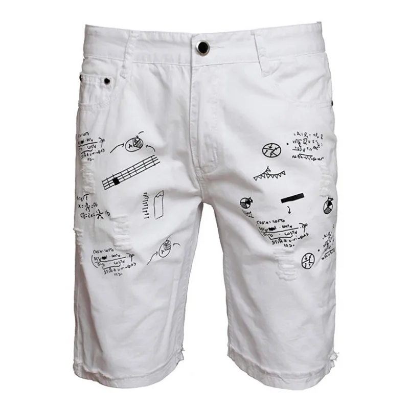 Летние модные новые мужские повседневные джинсовые шорты с буквенным принтом/мужские тонкие прямые черные и белые ковбойские шорты
