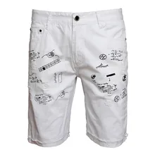 Летние модные новые мужские повседневные джинсовые шорты с буквенным принтом/мужские тонкие прямые черные и белые ковбойские шорты