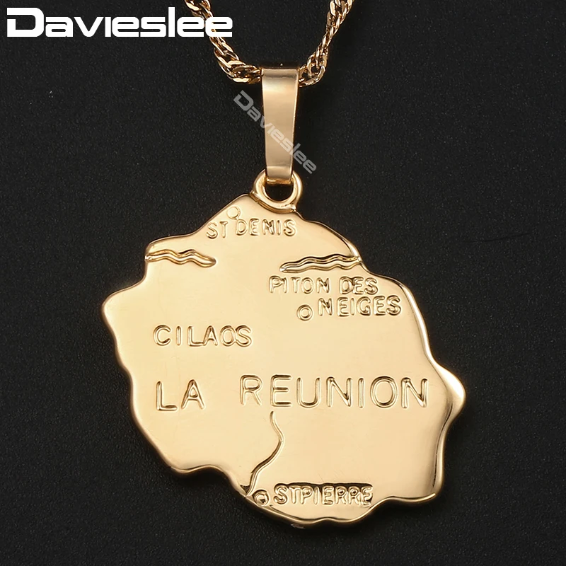 Davieslee Womens La Reunion Map Pendant Necklace Champagne Gold Smooth French For Woman Jewelry 2018 Dropshipping DGP321 | Украшения и