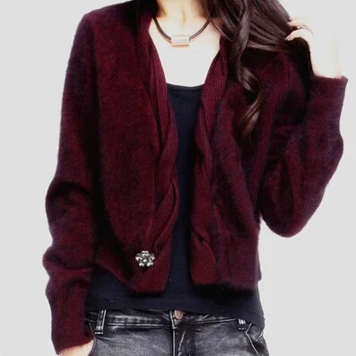 Новое поступление, короткие свитера, женский свитер, зимнее толстое пальто со стразами, брендовый вязаный свитер - Цвет: dark red