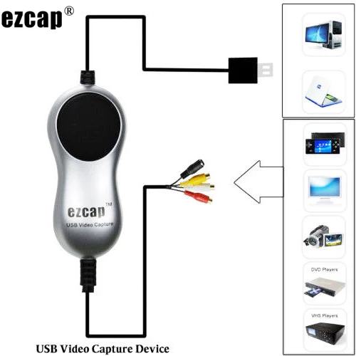 Ezcap USB 2.0 Video Capture V8 Hi8 DVD VHS DVR Adapter Recorder Converter Analog Video Audio to Digital for Windows 10 8.1 7