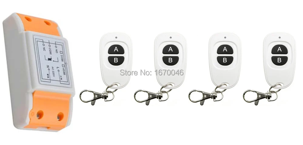 

AC220V 1CH RF Wireless Mini Switch Relay Receiver Remote Controllers & 4* White AB keys Waterproof Transmitter Toggle Momentary