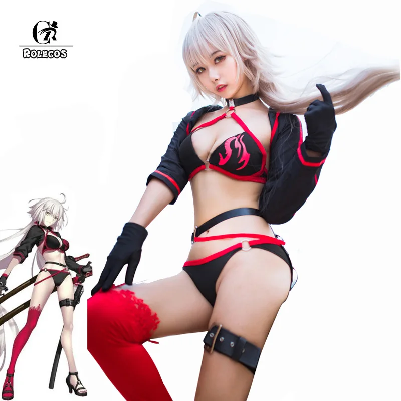 

ROLECOS Fate Jeanne d'Arc Cosplay Costume FGO Joan of Arc Cosplay Swimsuit Fate Grand Order Swimwear Halloween Women Sexy Bikini