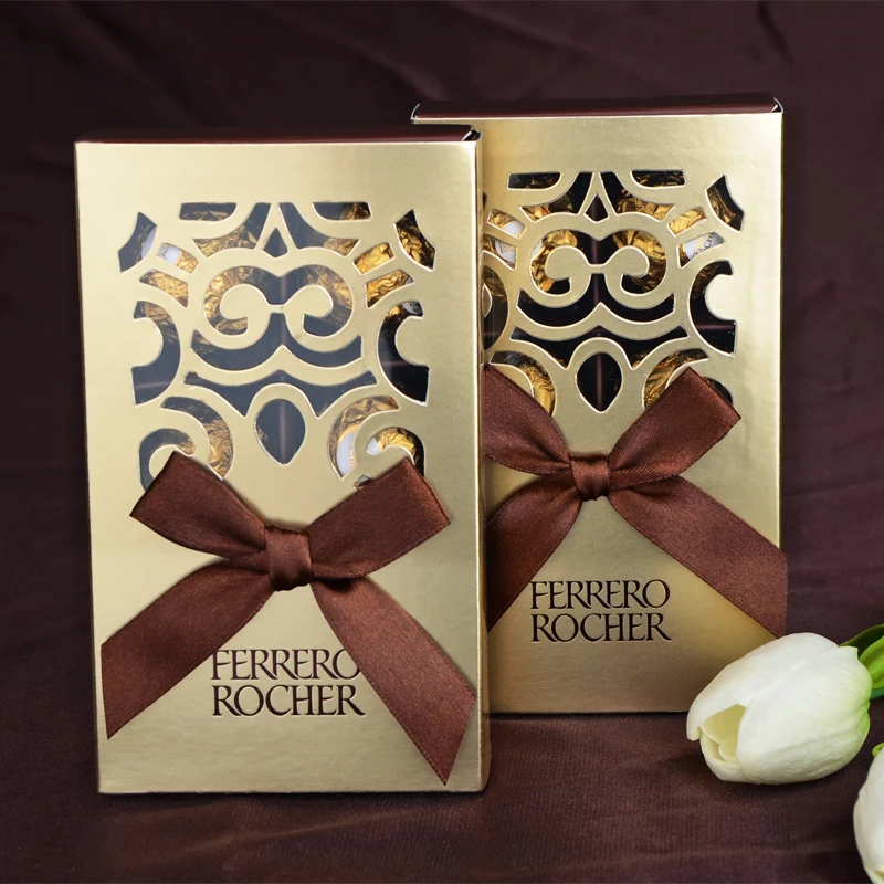 FERRERO ROCHER коробки, свадебные сувениры милые подарки сумки вечерние поставки Baby Shower Ferrero шоколадные конфеты коробки 6 отверстий золотого цвета с бантом