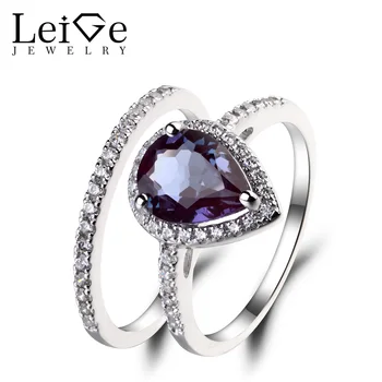

Leige Jewelry Pear Cut Alexandrite Ring Wedding Engagement Rings Set Bridal Sets 925 Sterling Silver Gemstone June Birthstone