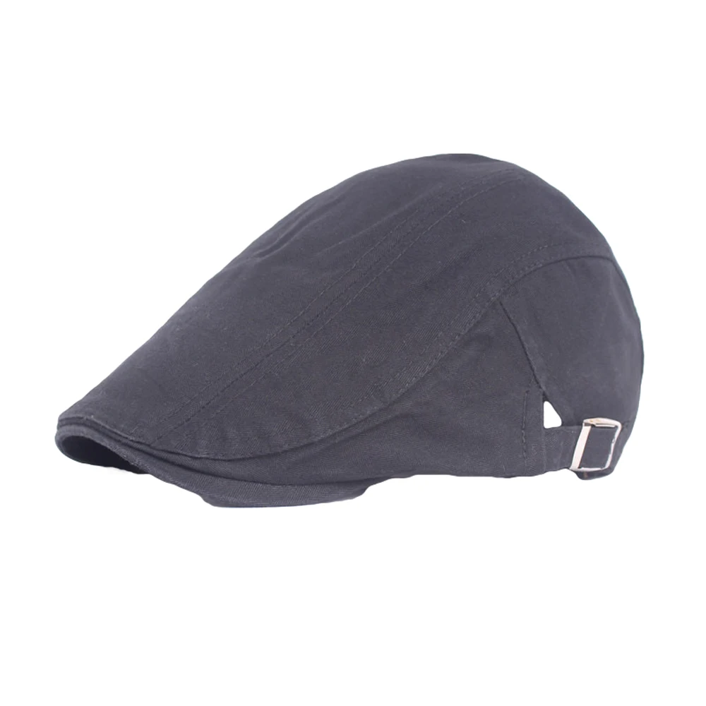 Men Classic Plain Solid Color Driving Hats Beret Peaked Flat Cabbie Newsboy Cap HATCS0135 - Color: Black