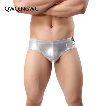 

Brand Sexy Briefs Men's Underwear Cool Man Panties Patent Leather Men Underpants Imitation Leather Wetlook Briefs Nightwear