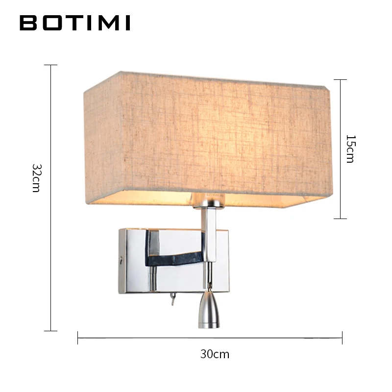 BOTIMI современный светодиодный настенный светильник для гостиной, спальни, отеля, прикроватный настенный светильник с тканевым абажуром, светодиодный светильник для домашнего освещения