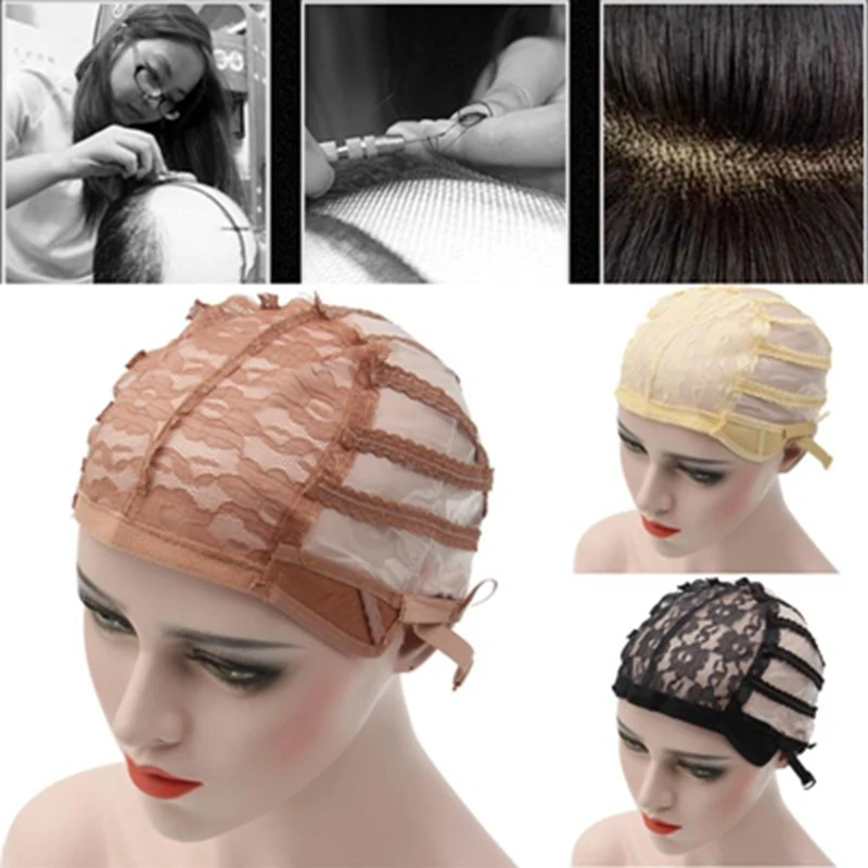 4 Colors Adjustable Strap Hair Net Lace Wig Cap Hairnet Top Stretch Mesh Caps Weaving Cap For Making Wig For Women Men