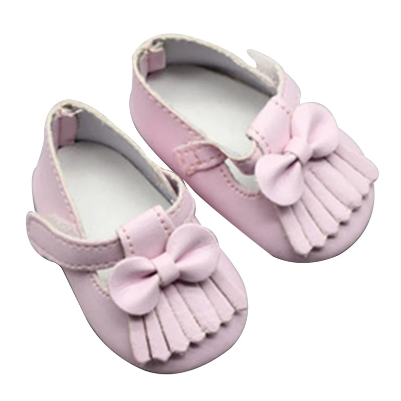 18 дюймов Американский Кукла туфли с бородой кисточкой лук принцесса обувь Лучший подарок на день рождения для детей - Цвет: PK