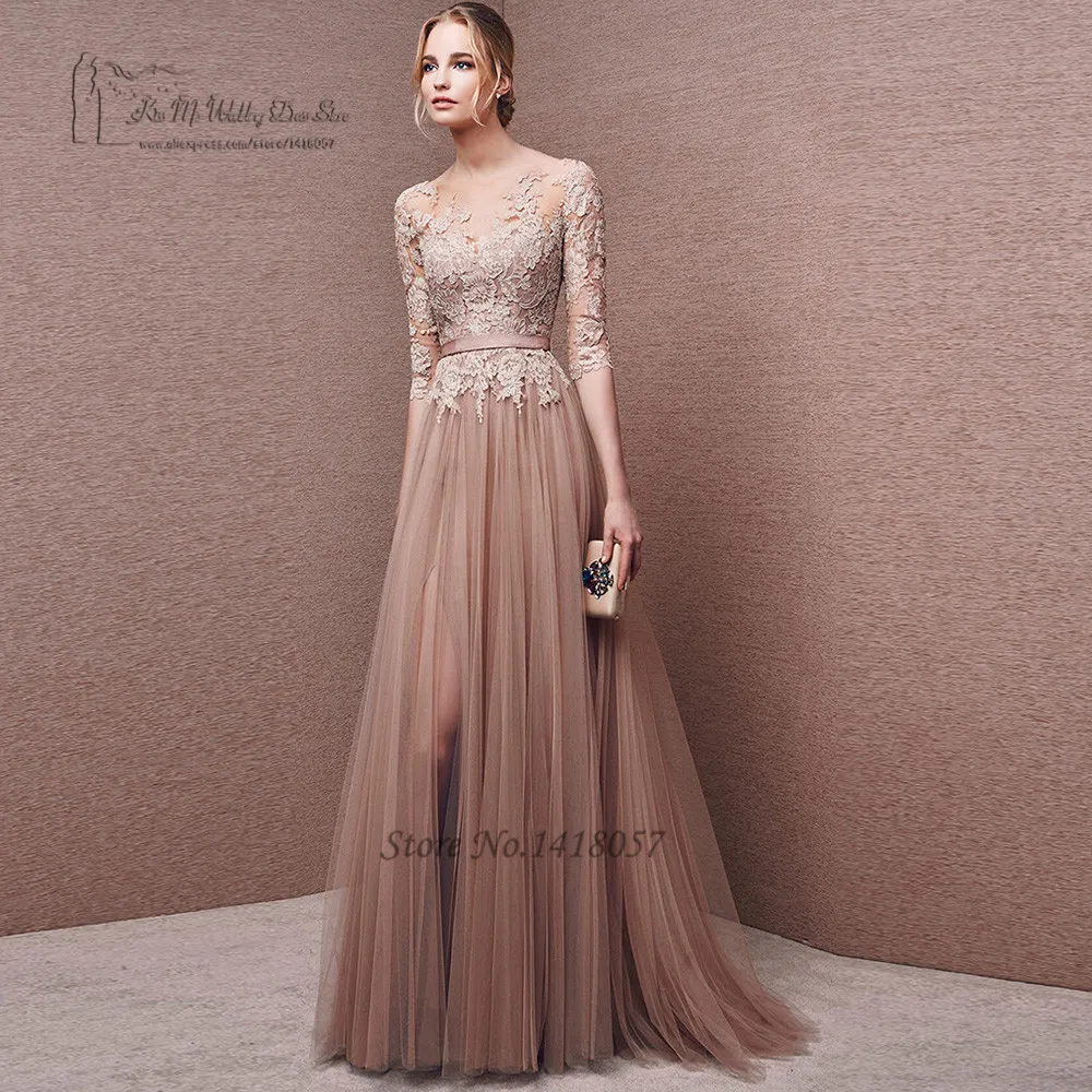 

Vestidos de Festa Brown Lace Long Evening Gowns Abendkleider 2017 Tulle Formal Women Prom Dresses Courte Abiye Gece Elbisesi