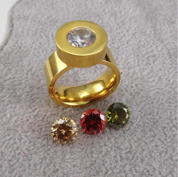 

Titanium hyperbole clear gold green red color crystal wedding rings for women men lover's jewelry accessories wj242
