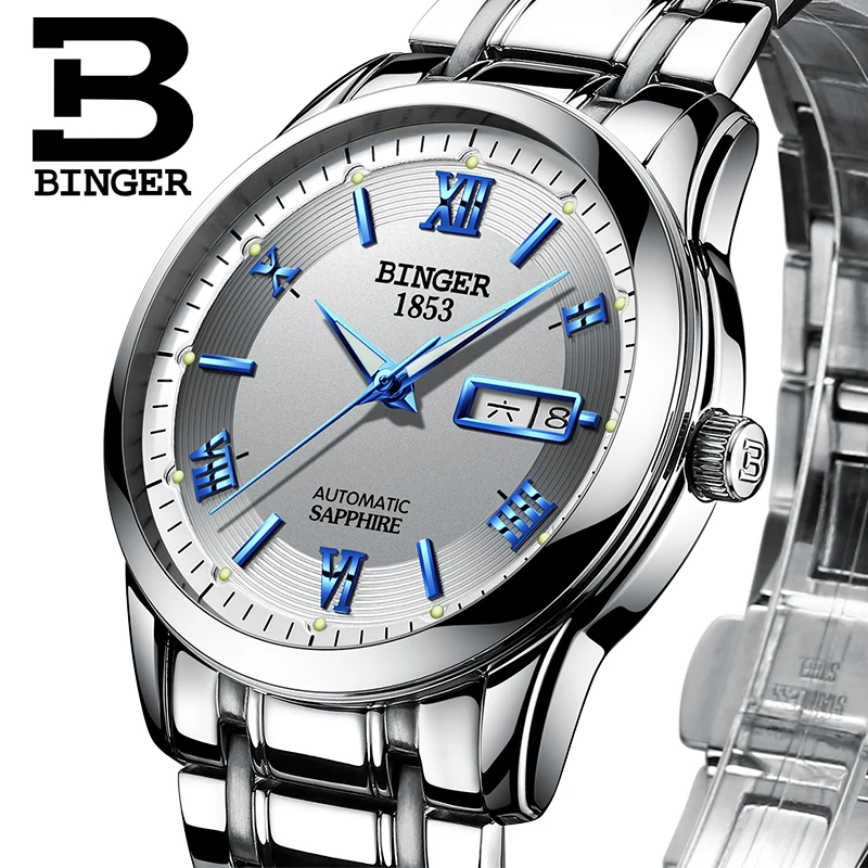 

Switzerland men's watch luxury brand Wristwatches BINGER luminous Automatic self-wind full stainless steel Waterproof B-107M-11