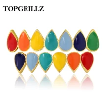 TOPGRILLZ хип-хоп Радуга зубы-клыки Grillz Топ и низ Золото Серебро грили стоматологические Хэллоуин вампир зубы Grillz набор подарки