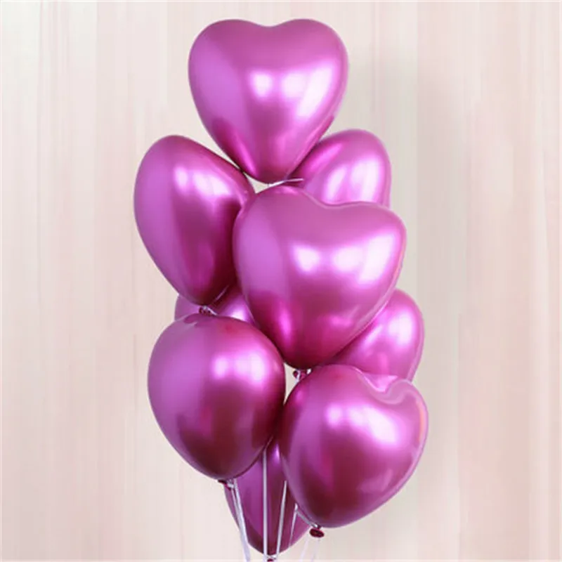100cs 10 дюймов из блестящего металла Сердце латексные шары толщиной хром металлик Цвет надувные воздушные шары шаровые декор для вечеринки в честь Дня Рождения - Цвет: Фиолетовый