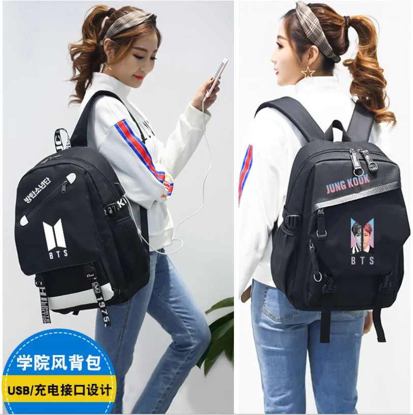 

Dropshopping Backpack School Bags popular V and jimin Kpop army K-pop School Bag Kpop Women Package freight