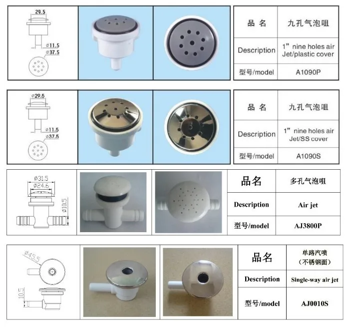 

4pcs/lot 1inch hot tub air jet, water jet, water plastic and stainless steel air nozzle for spa,for winer, JnJ,Monalisa,Mesda