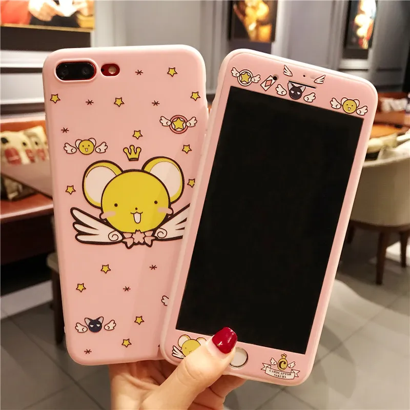 Чехол с принтом "Сейлор Мун"+ Защитная пленка для экрана для iphone 8 plus милый мультяшный розовый мягкий чехол для девочки для iphone 7 plus 6 6s стеклянная пленка чехол